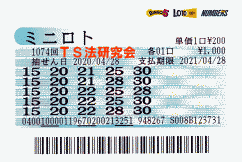 ミニロト 第1,074回　２等１本・３等６本・４等６２本当選！