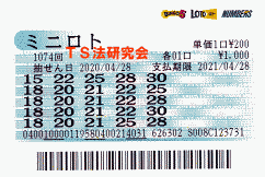 ミニロト 第1,074回　２等１本・３等６本・４等６２本当選！