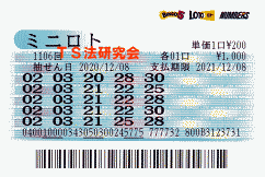 ミニロト 第1,106回　1等1本・3等26本・4等118本当選！