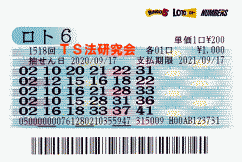 ロト6 第1,518回　3等1本・4等10本・5等76本当選！