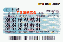 ロト6 第1,518回　3等1本・4等10本・5等76本当選！