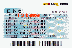 ロト6 第1,518回　3等1本・4等10本・5等76本当選！