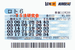 ロト6 第928回では3等1本・4等11本・5等84本当選!