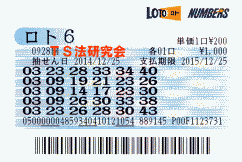 ロト6 第928回では3等1本・4等11本・5等84本当選!